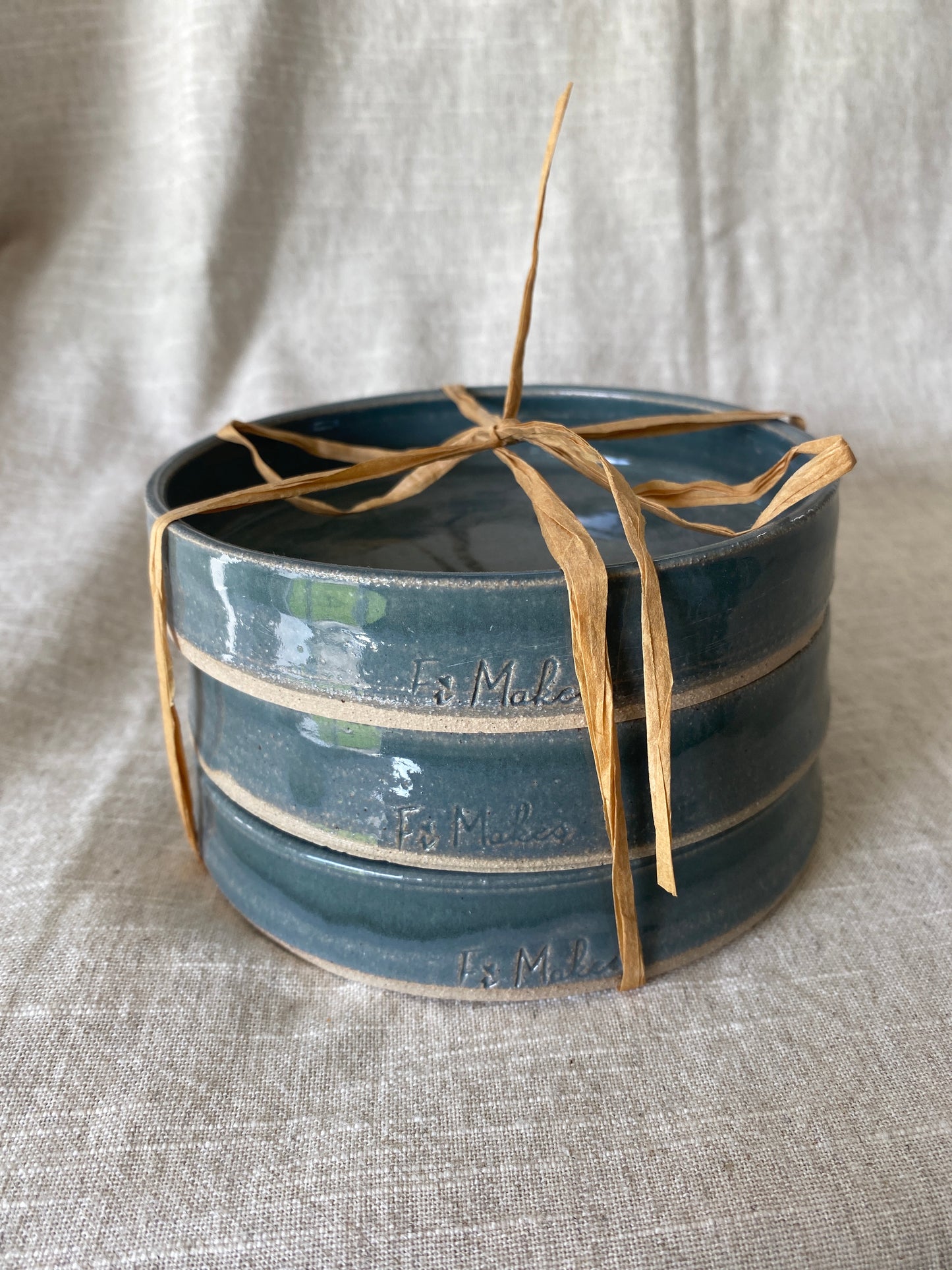Hand crafted ceramic tapas set is 3 plates in grey