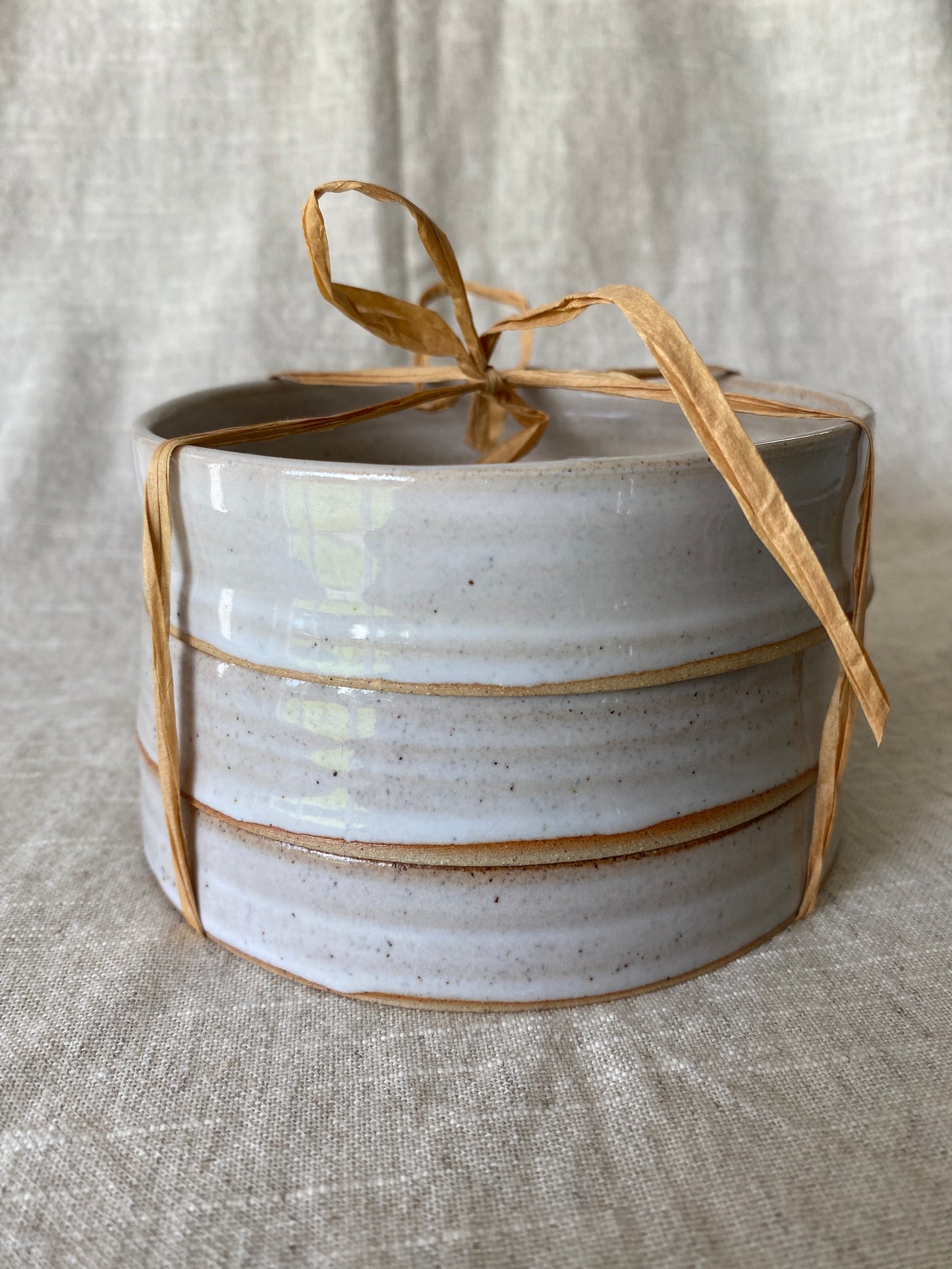 Tapas set hand made ceramic set of 3 plates speckled white