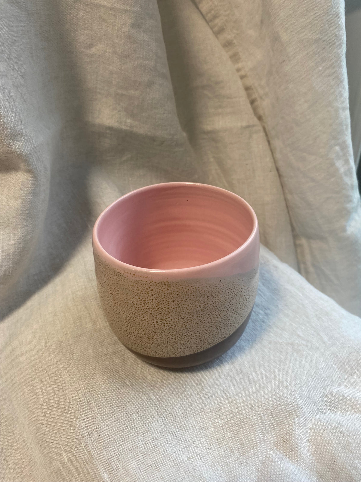 Handless cup pink, brown, and toasted effect with pink interior