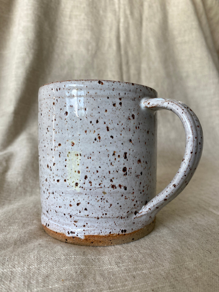 Large handmade speckled white ceramic mug