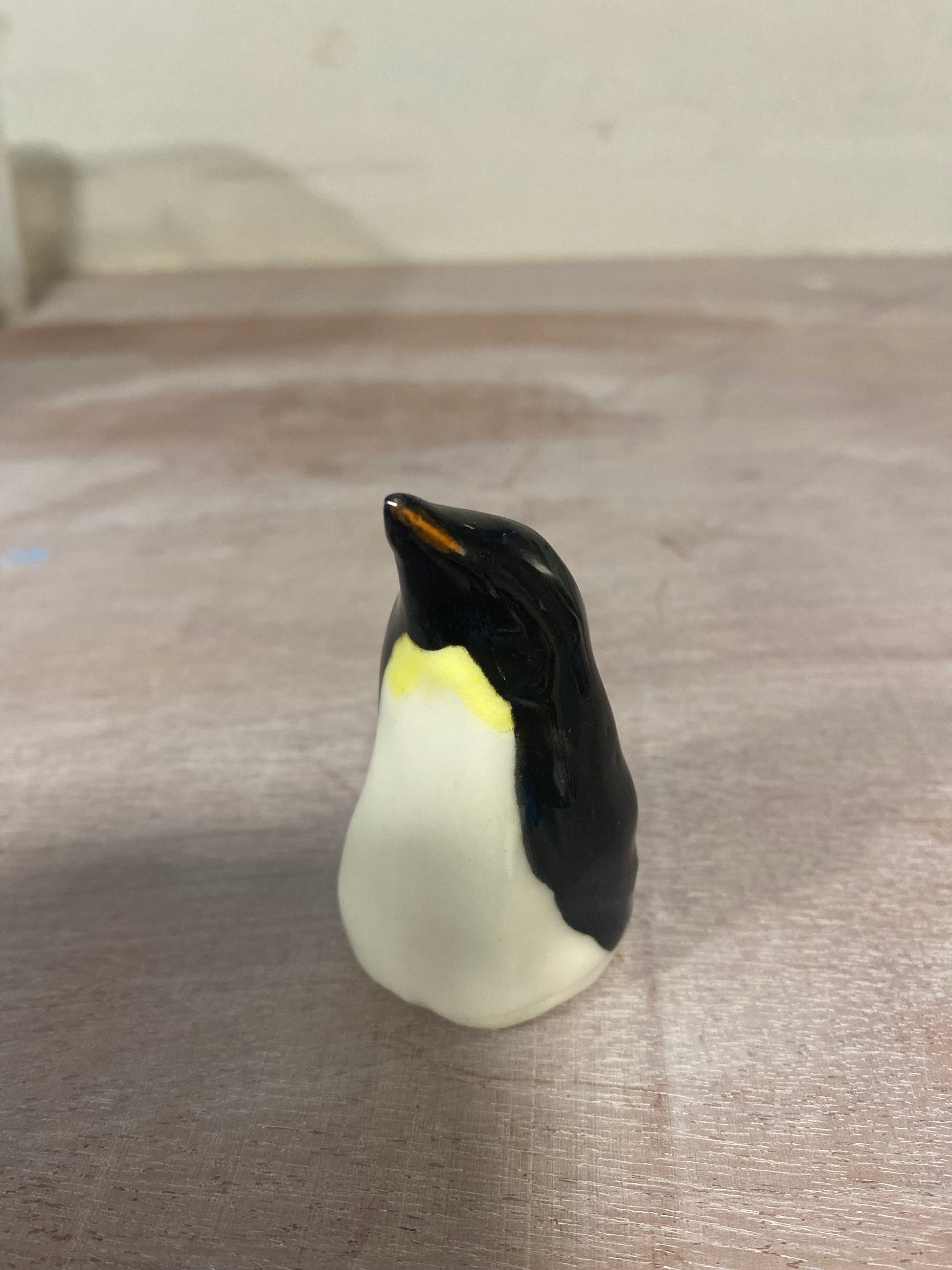 Baby penguin hand cast painted glazed ceramics
