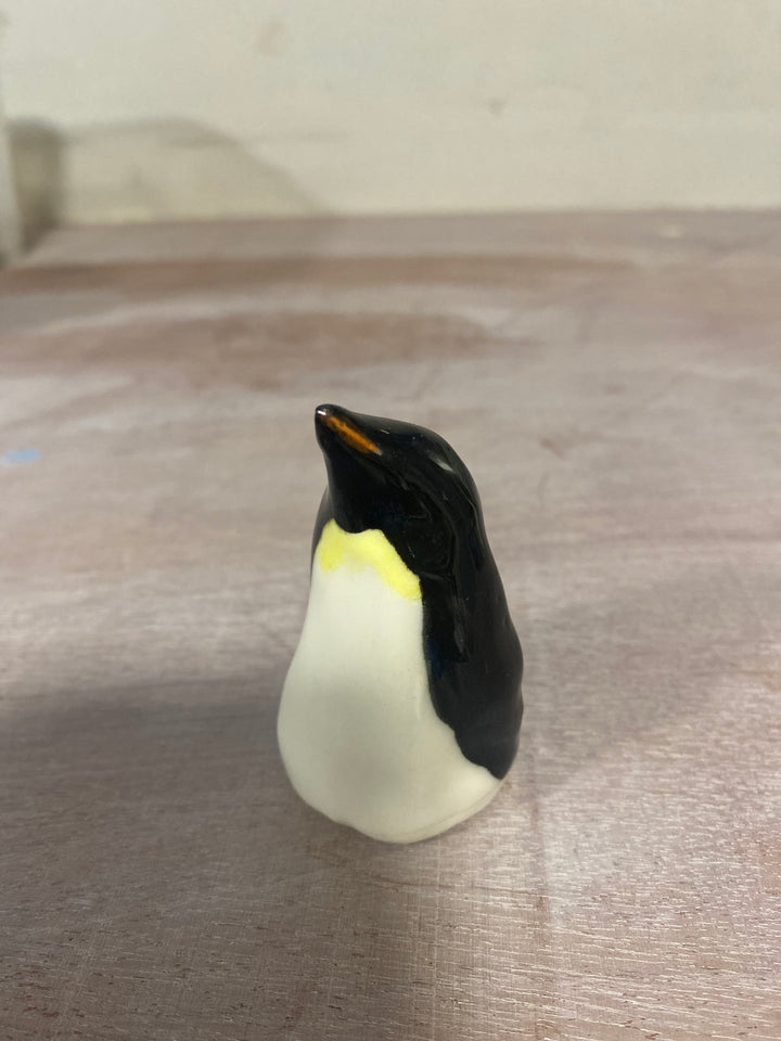 Baby penguin hand cast painted glazed ceramics
