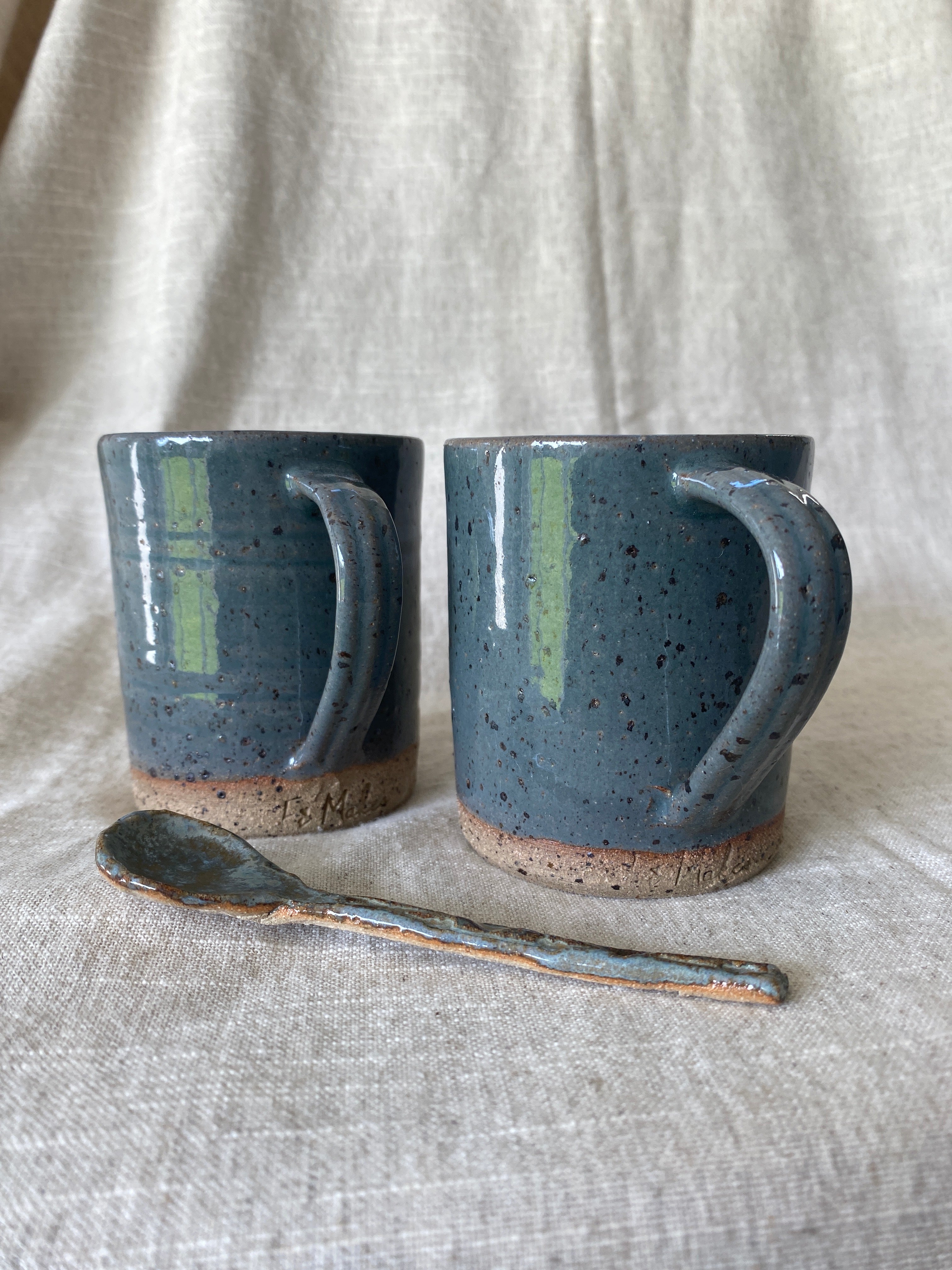 Grey handmade flat white ceramic artisanal mugs