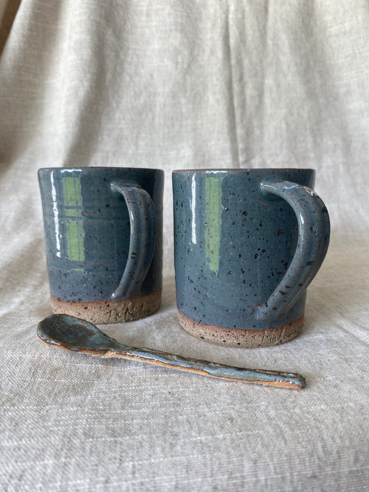 Grey handmade flat white ceramic artisanal mugs