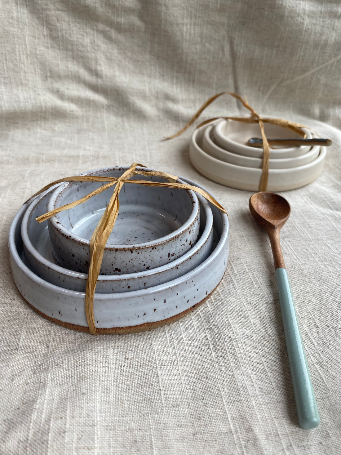 Dip set, handmade, speckled white ceramic 