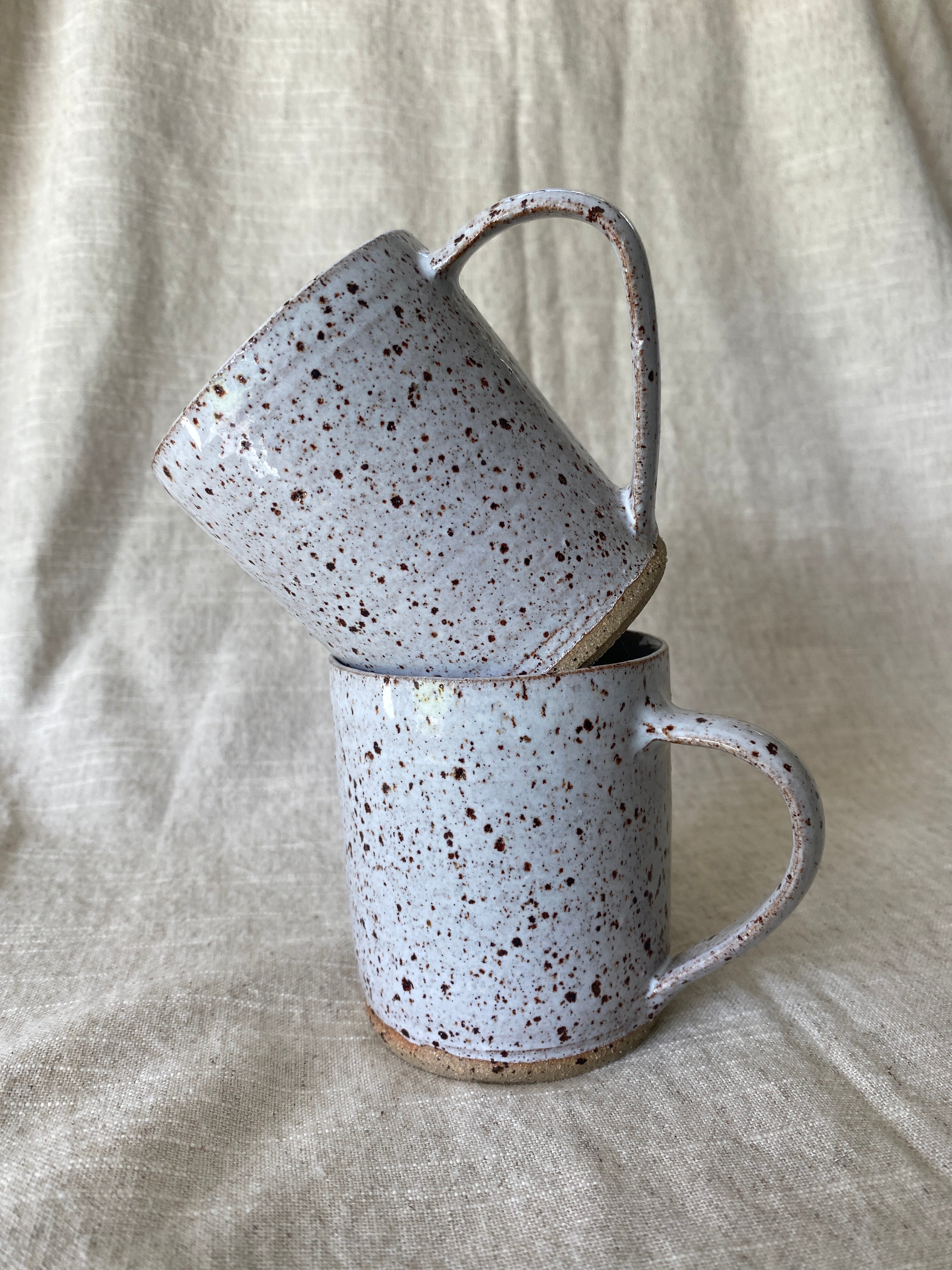 Handmade flat white speckled mugs set of 2 