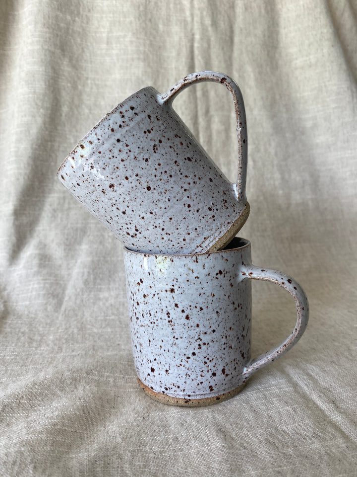 Handmade flat white speckled mugs set of 2 