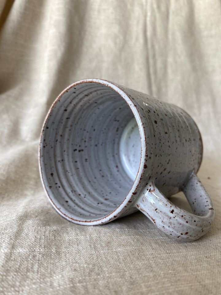 Large handmade speckled white ceramic mug
