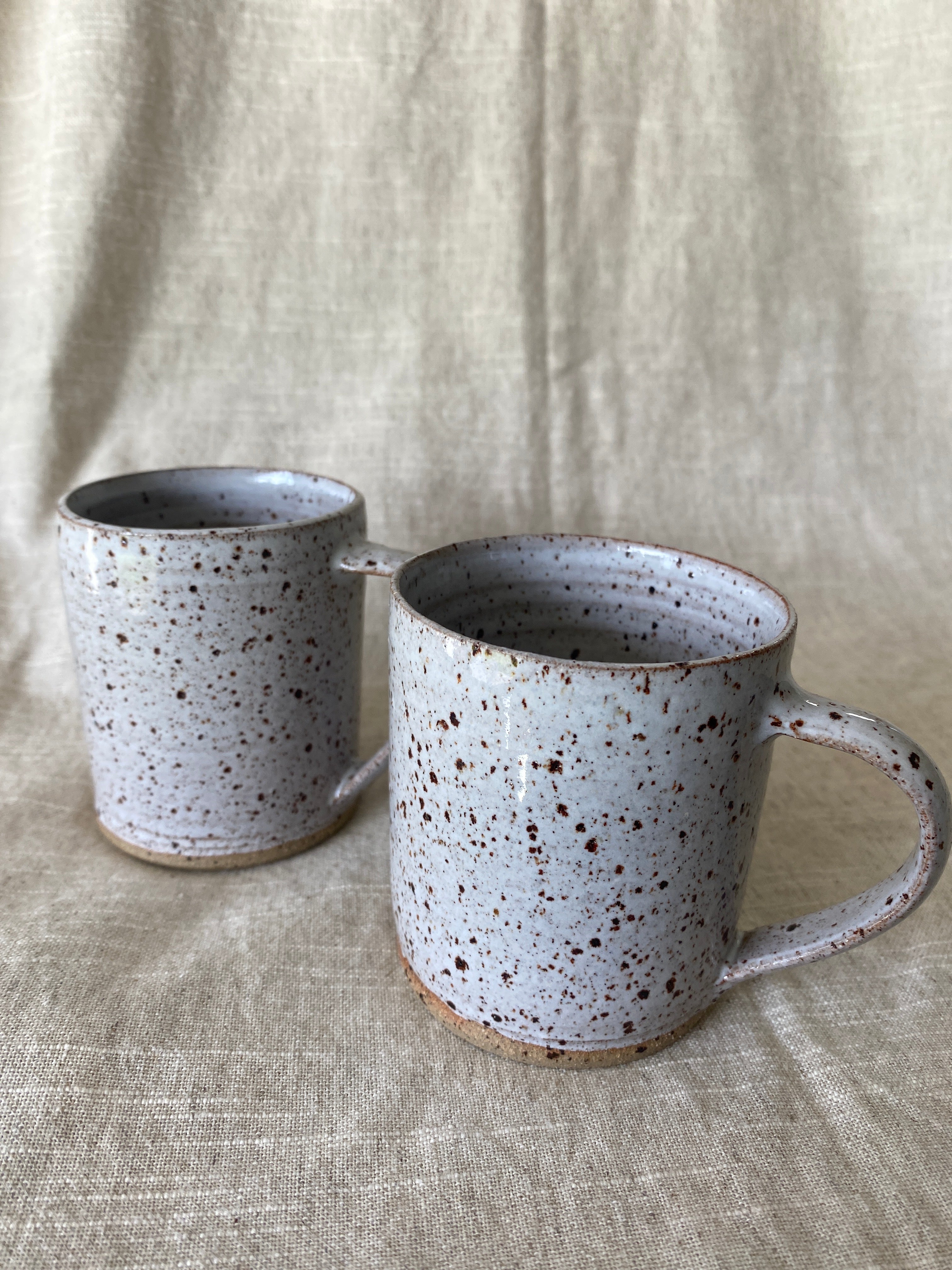 Handmade mugs speckled white set of 2
