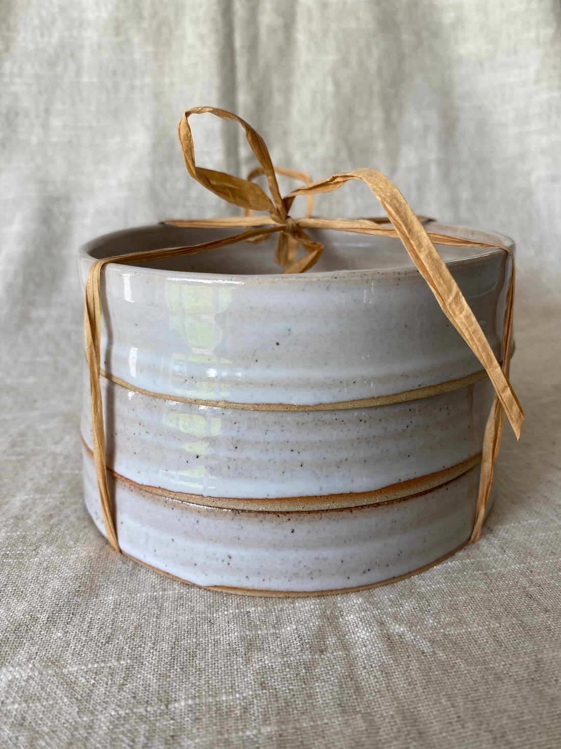 Tapas set hand made ceramic set of 3 plates speckled white 