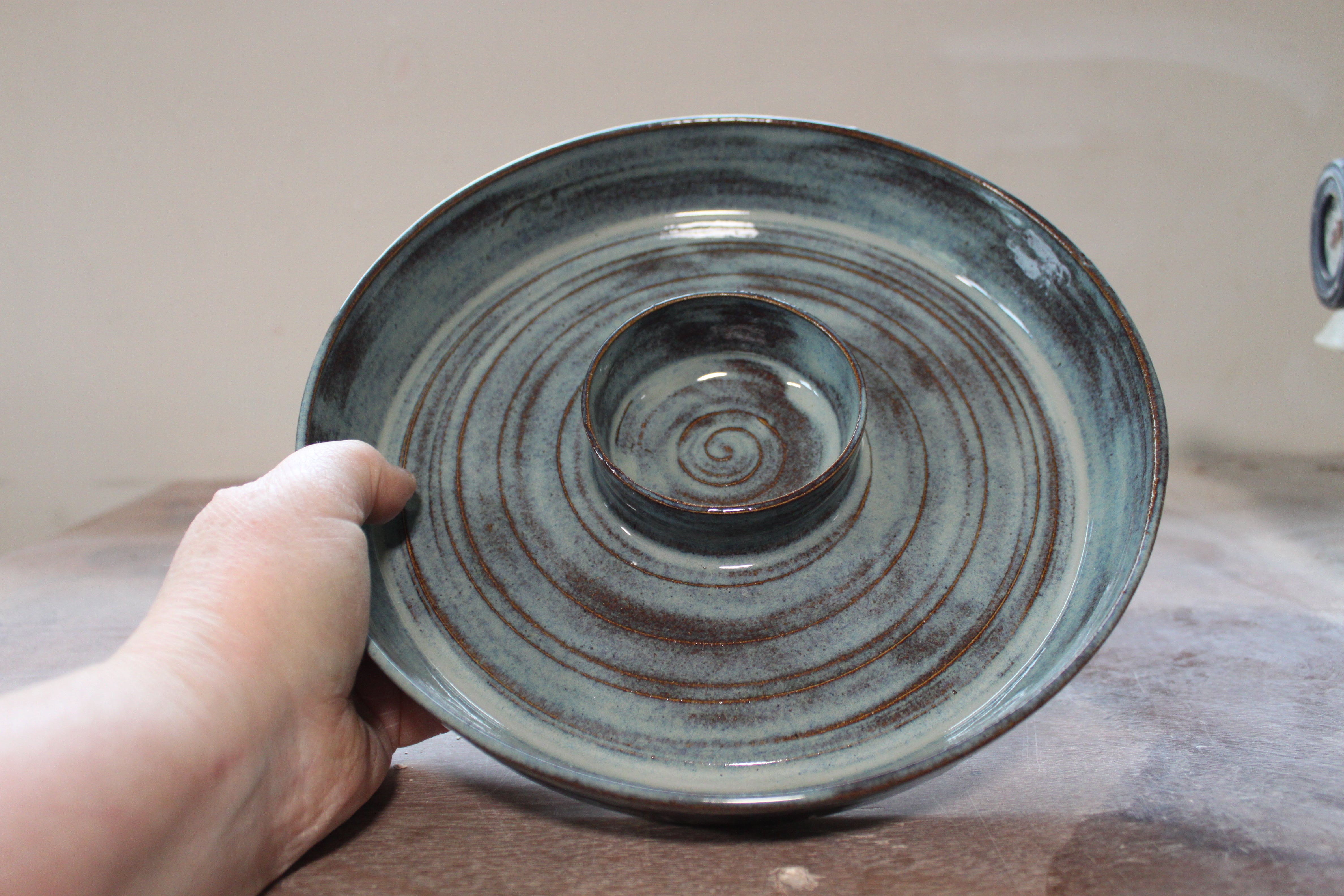 Variegated Blue Chip n Dip handmade Irish Pottery